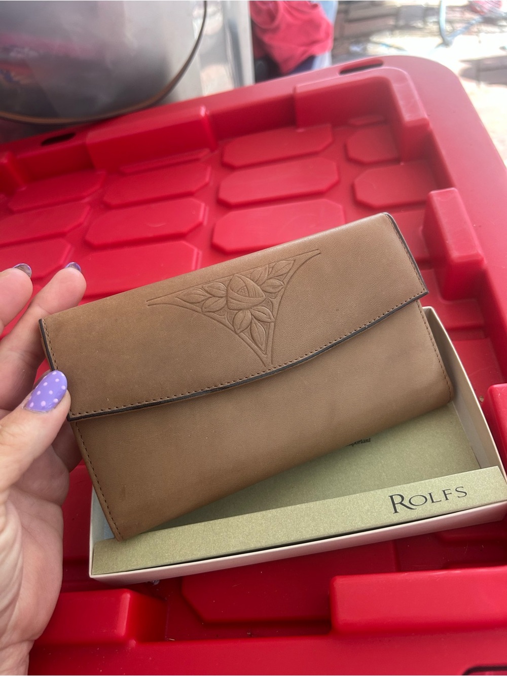 Rolfs Tan Floral-Embossed Leather Wallet Clutch